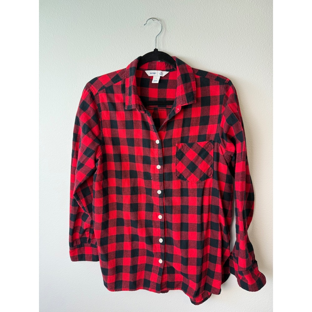Old Navy Womens Red Black Buffalo Plaid Flannel Button Down Classic Shirt Large